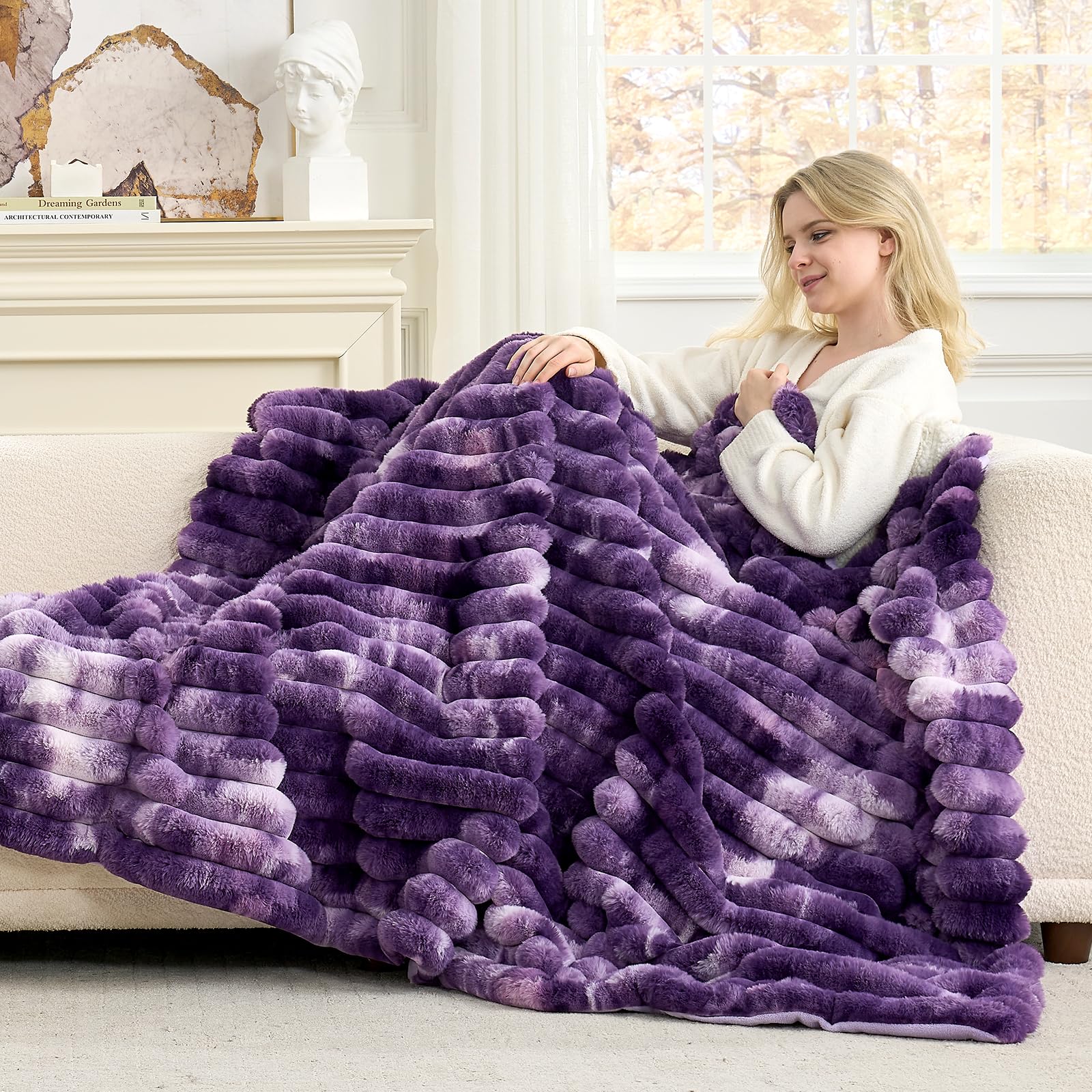 Cozy Bliss detailed view of tie-dye purple striped pattern adding modern decor appeal