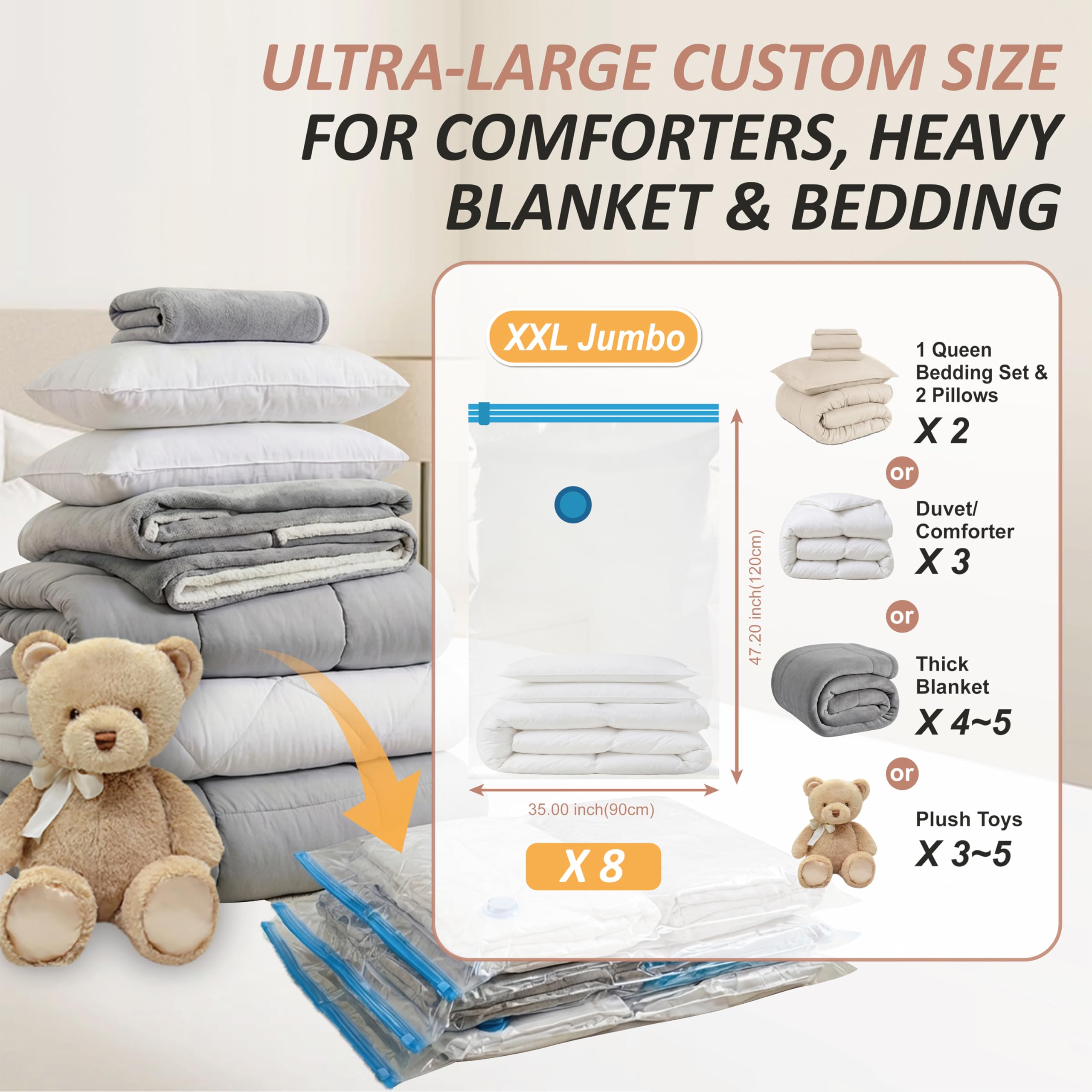 Cozy Essential valve and double-zip detail highlighting secure triple-seal for long-term storage