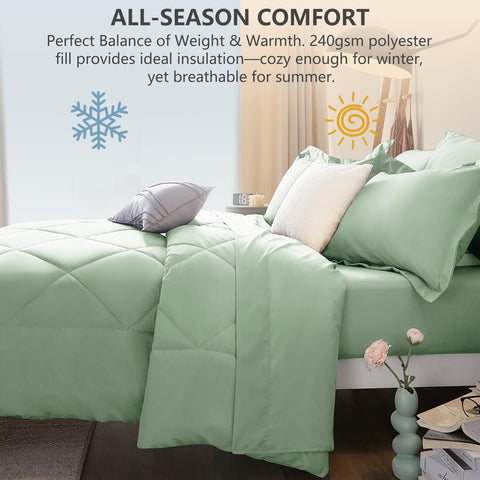 CozyLux bedroom lifestyle styling with sage green set showing calming decor and appeal