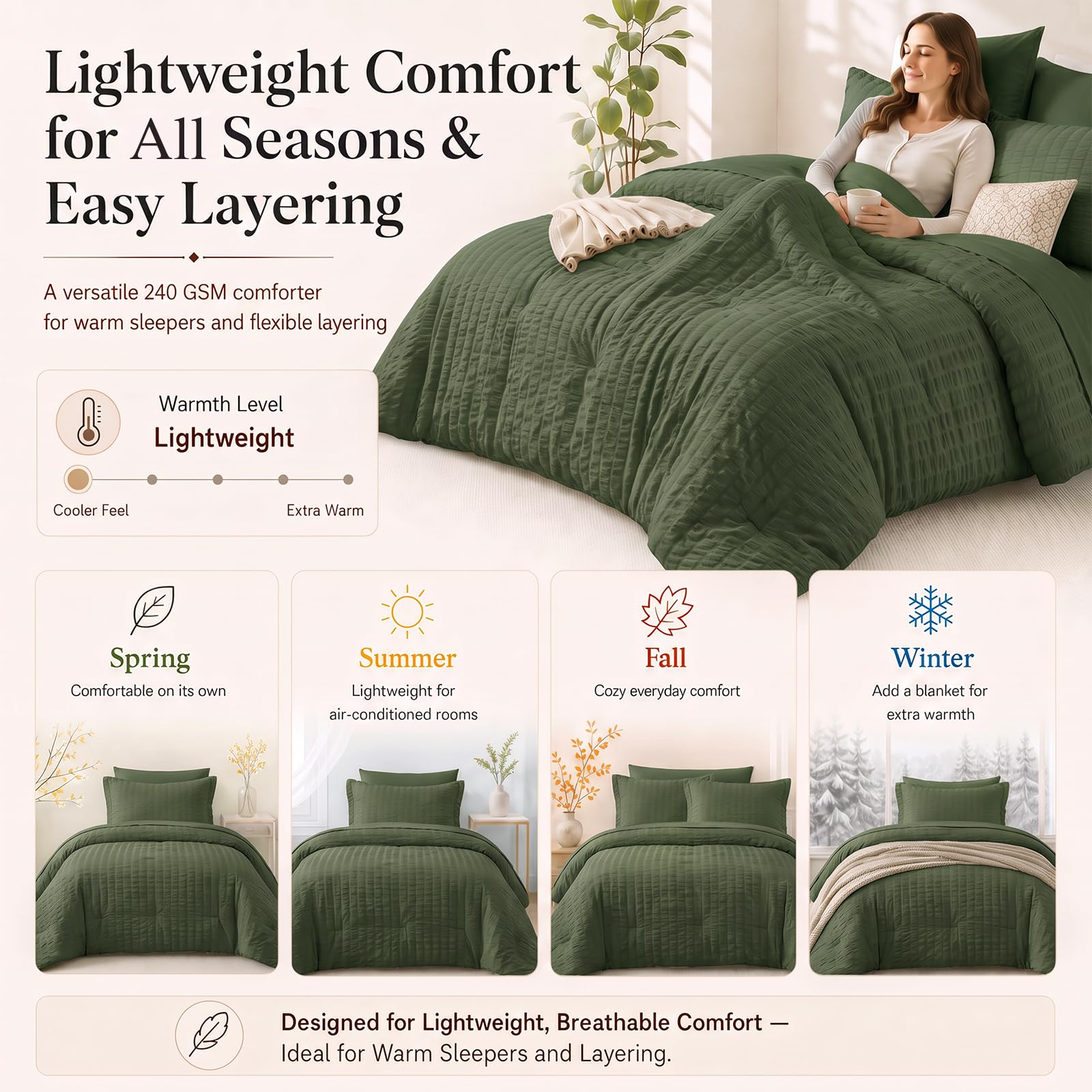 CozyLux olive green set in a styled bedroom illustrating an inviting sleep space