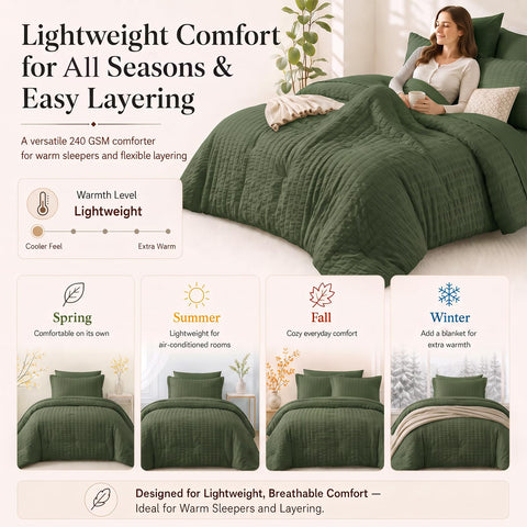 CozyLux olive green set in a styled bedroom illustrating an inviting sleep space