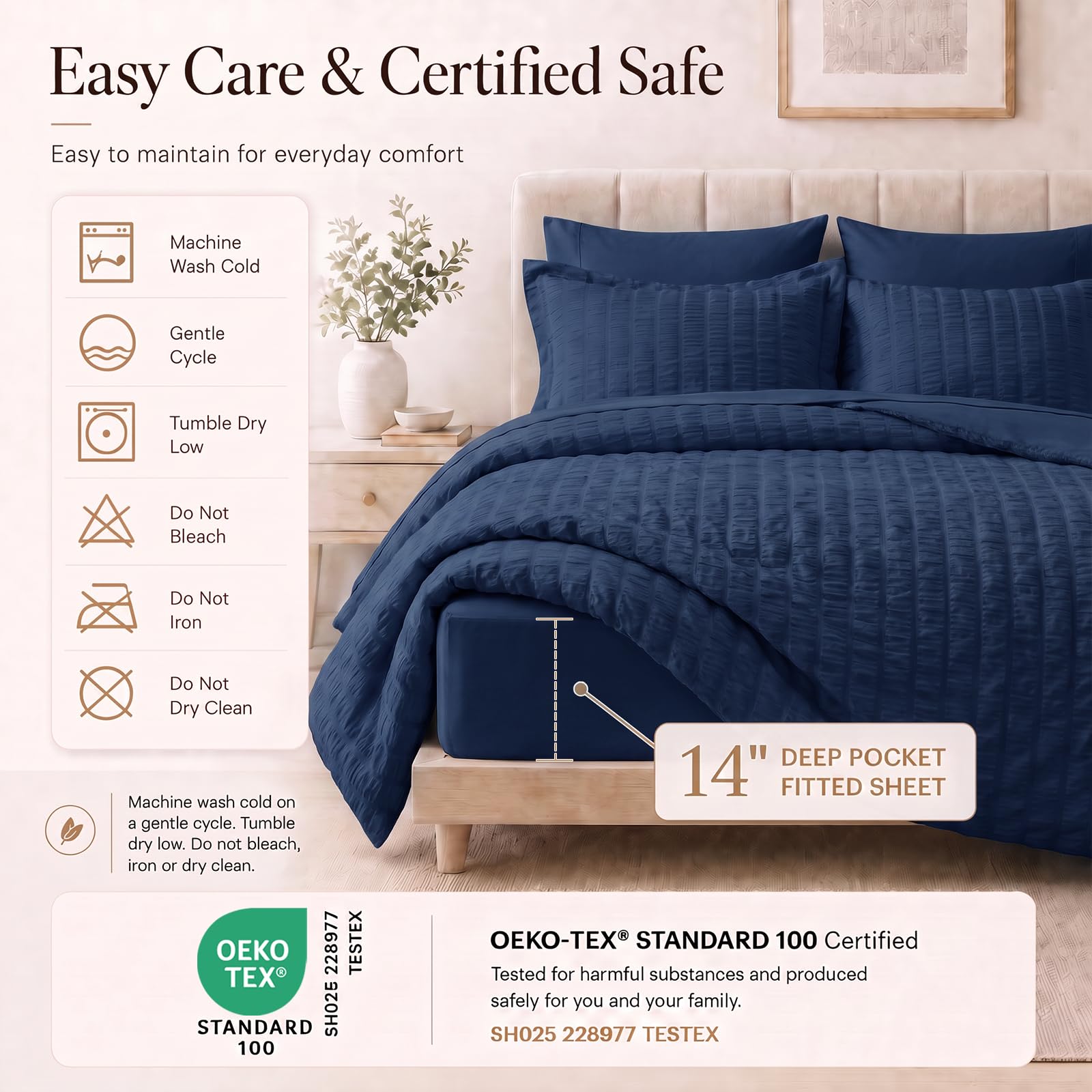 CozyLux full bedset styled in bedroom showing coordinated navy look