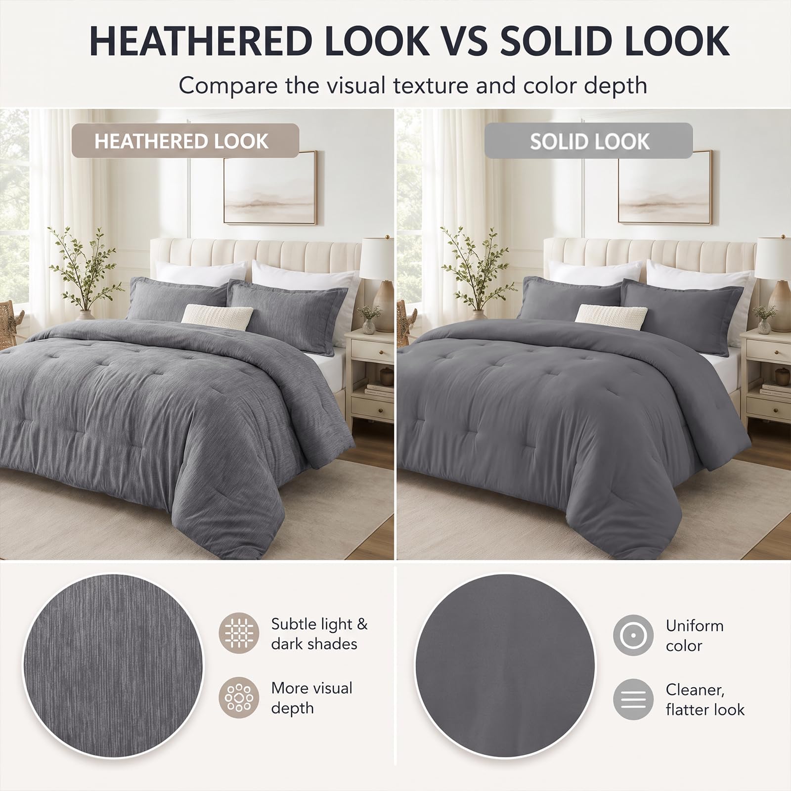 CozyLux close-up of heathered microfiber texture offering soft touch and visual depth