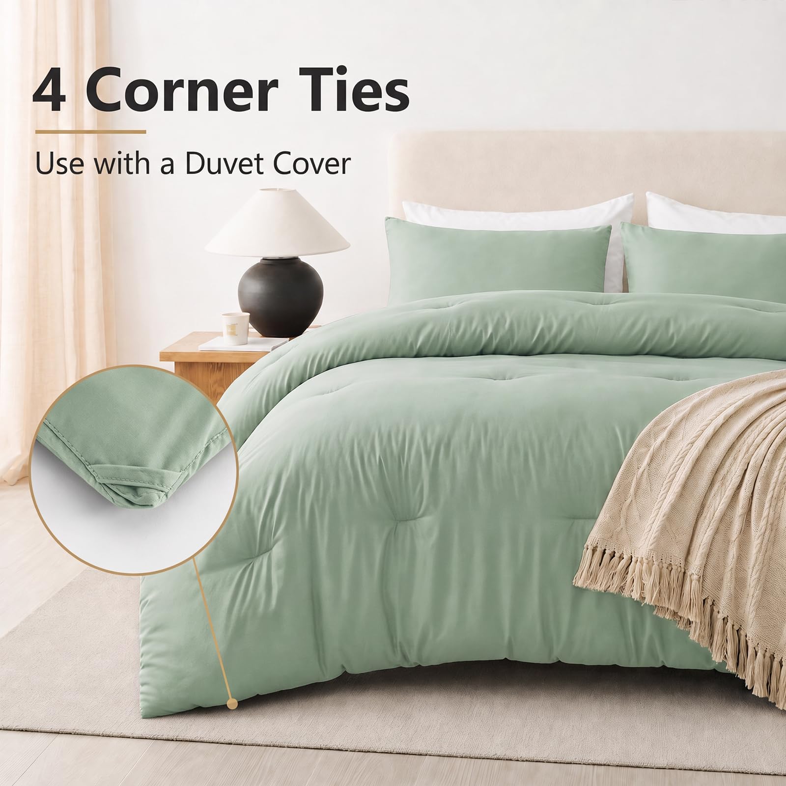 CozyLux corner tabs detail showing attachment points for duvet covers