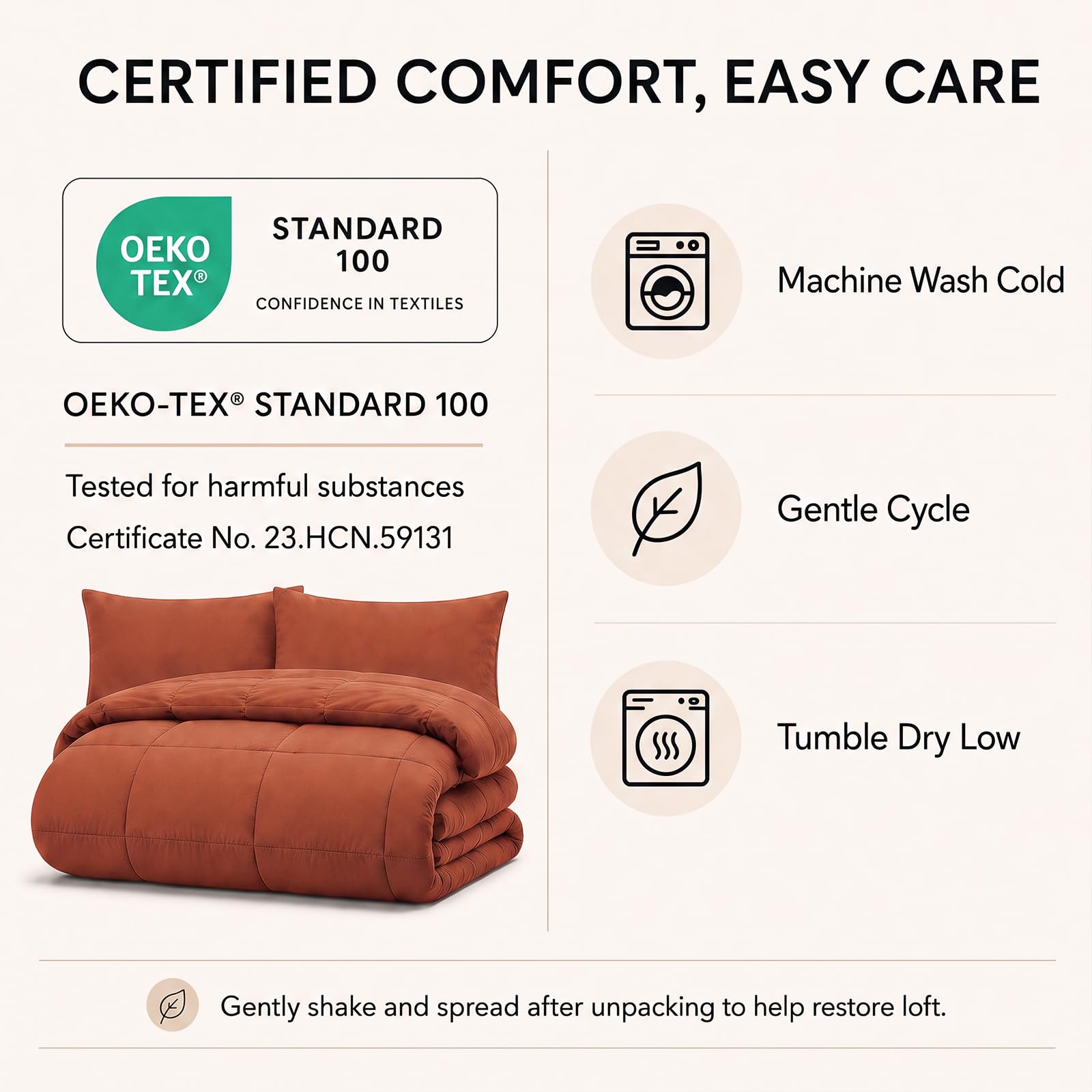 CozyLux detail of comforter edge stitching demonstrating durable fill containment