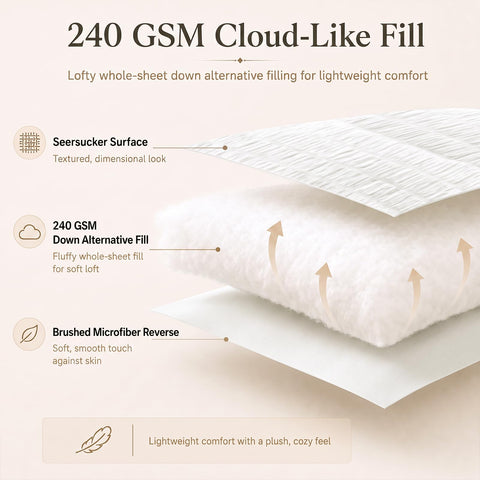 CozyLux comforter edge stitching detail showing point-tack construction to keep fill evenly distributed
