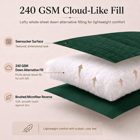 CozyLux comforter stitching detail showing point-tack seams for stable fill and neat drape