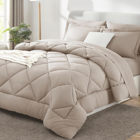 CozyLux comforter front view showing linen color and neat drape