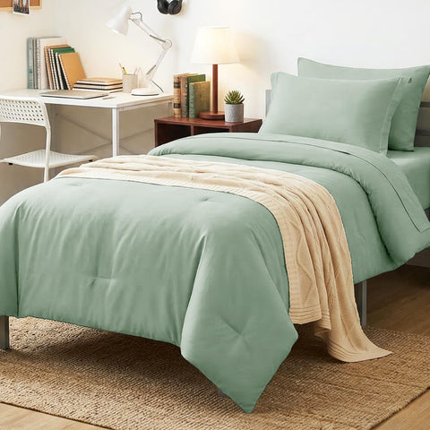 CozyLux comforter front view showing sage green and neat drape for room styling