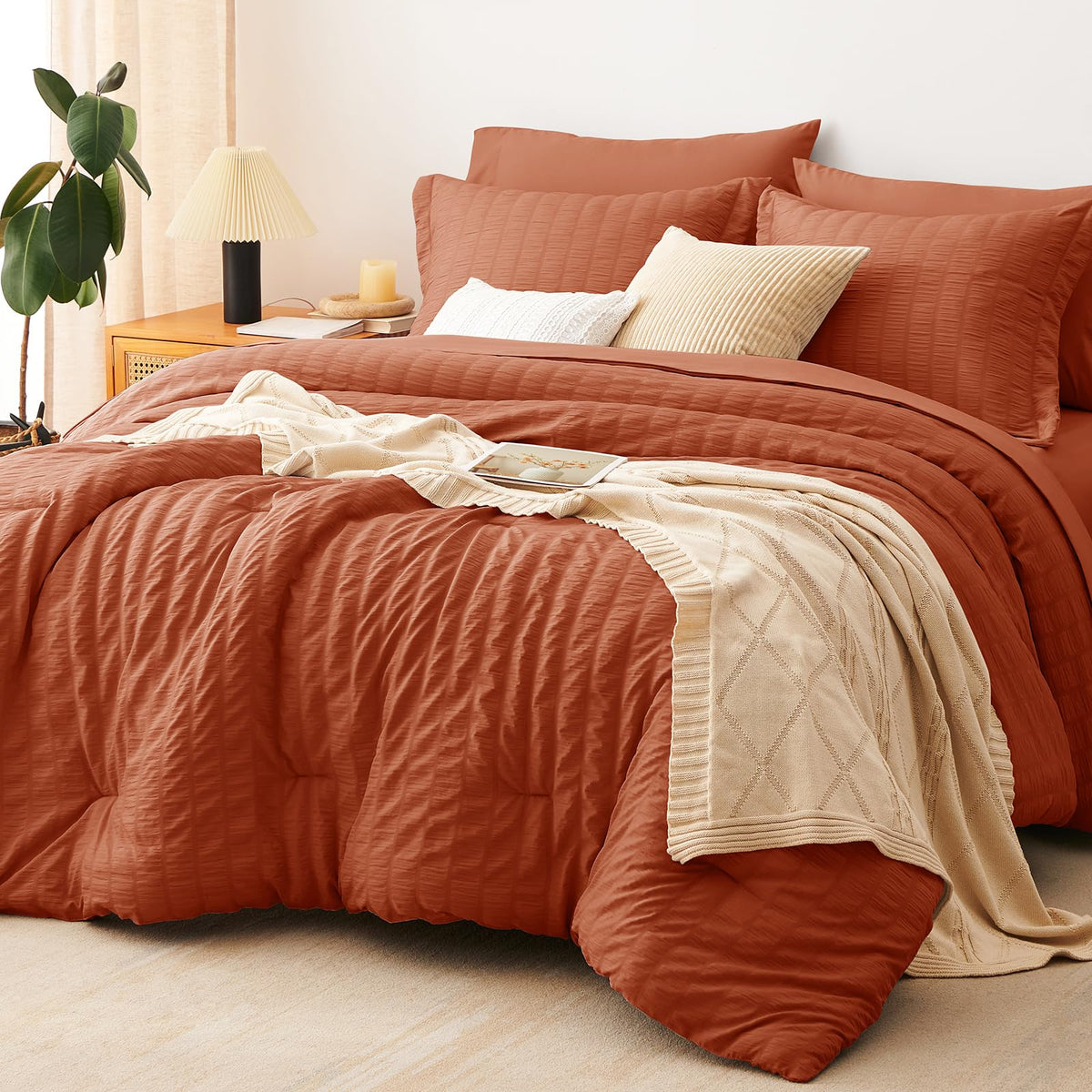 CozyLux comforter front view in burnt orange showing neat drape and color