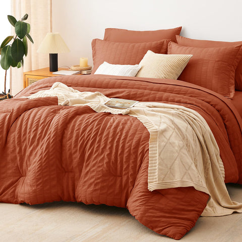 CozyLux comforter front view in burnt orange showing neat drape and color