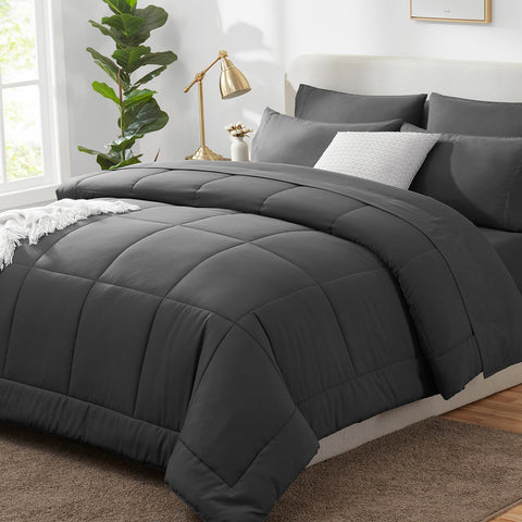 CozyLux comforter front view in dark grey showing full bed coverage and modern look
