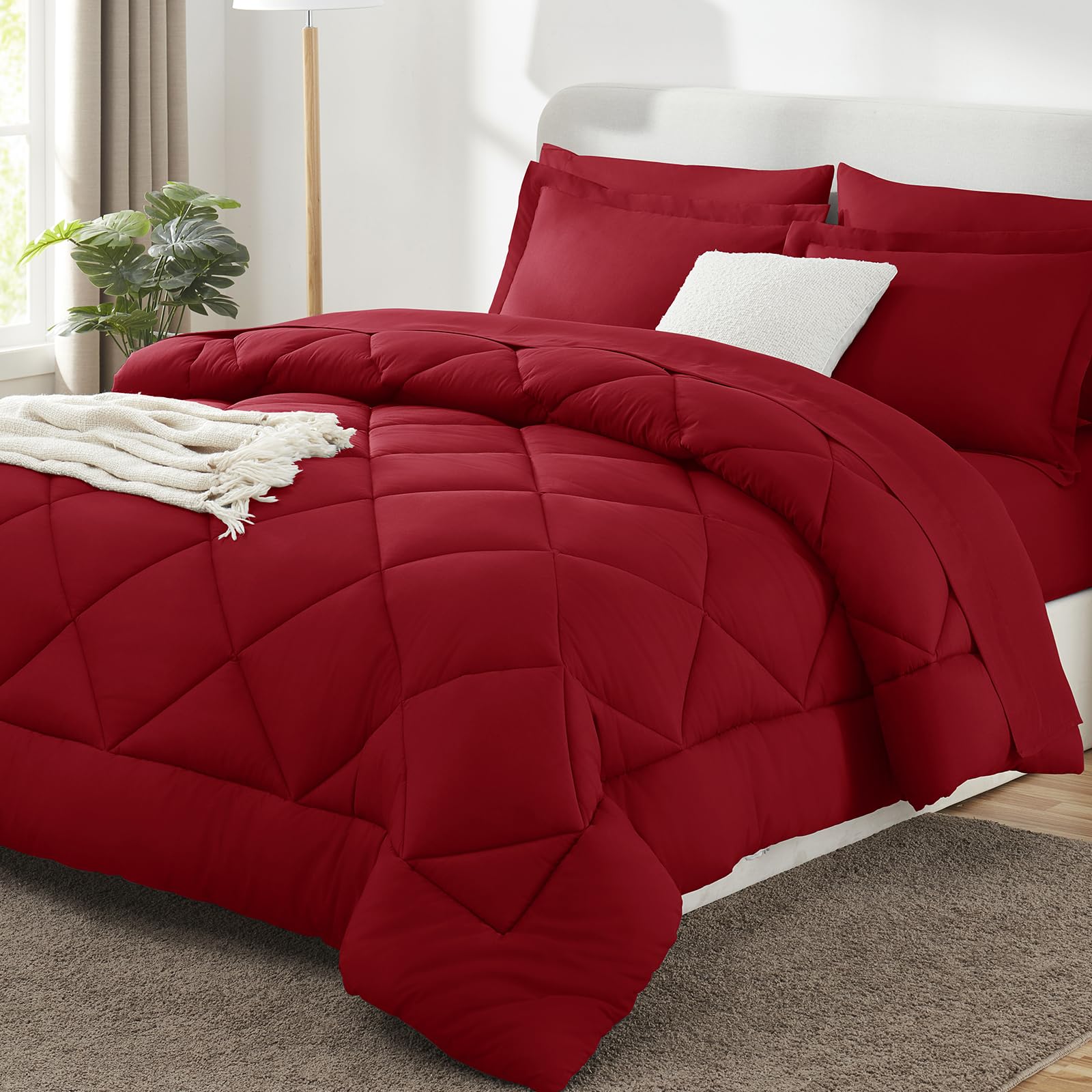 CozyLux comforter front view showing dark red color and full bed coverage benefit