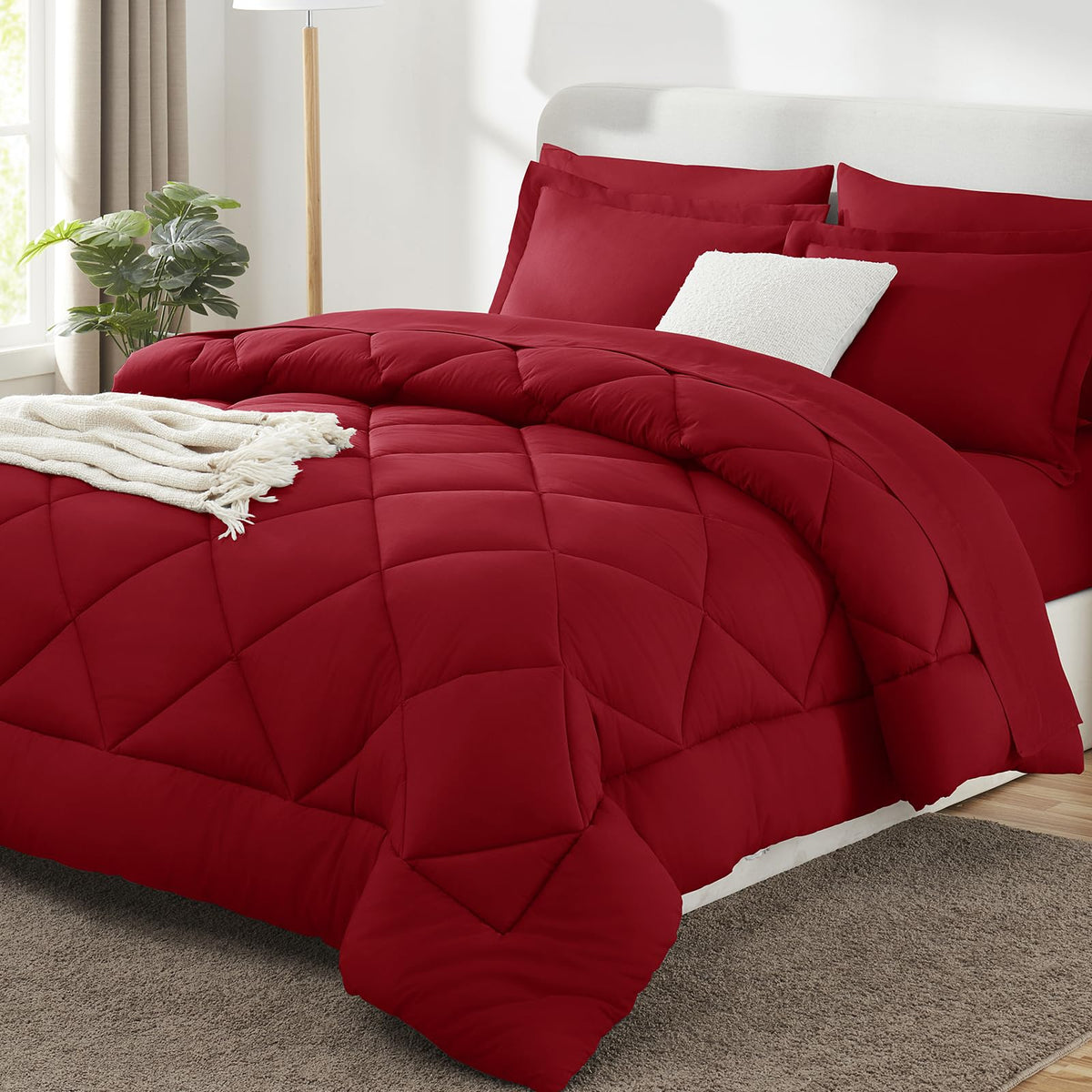 CozyLux comforter front view showing dark red color and full bed coverage benefit