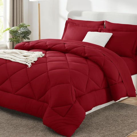 CozyLux comforter front view showing dark red color and full bed coverage benefit