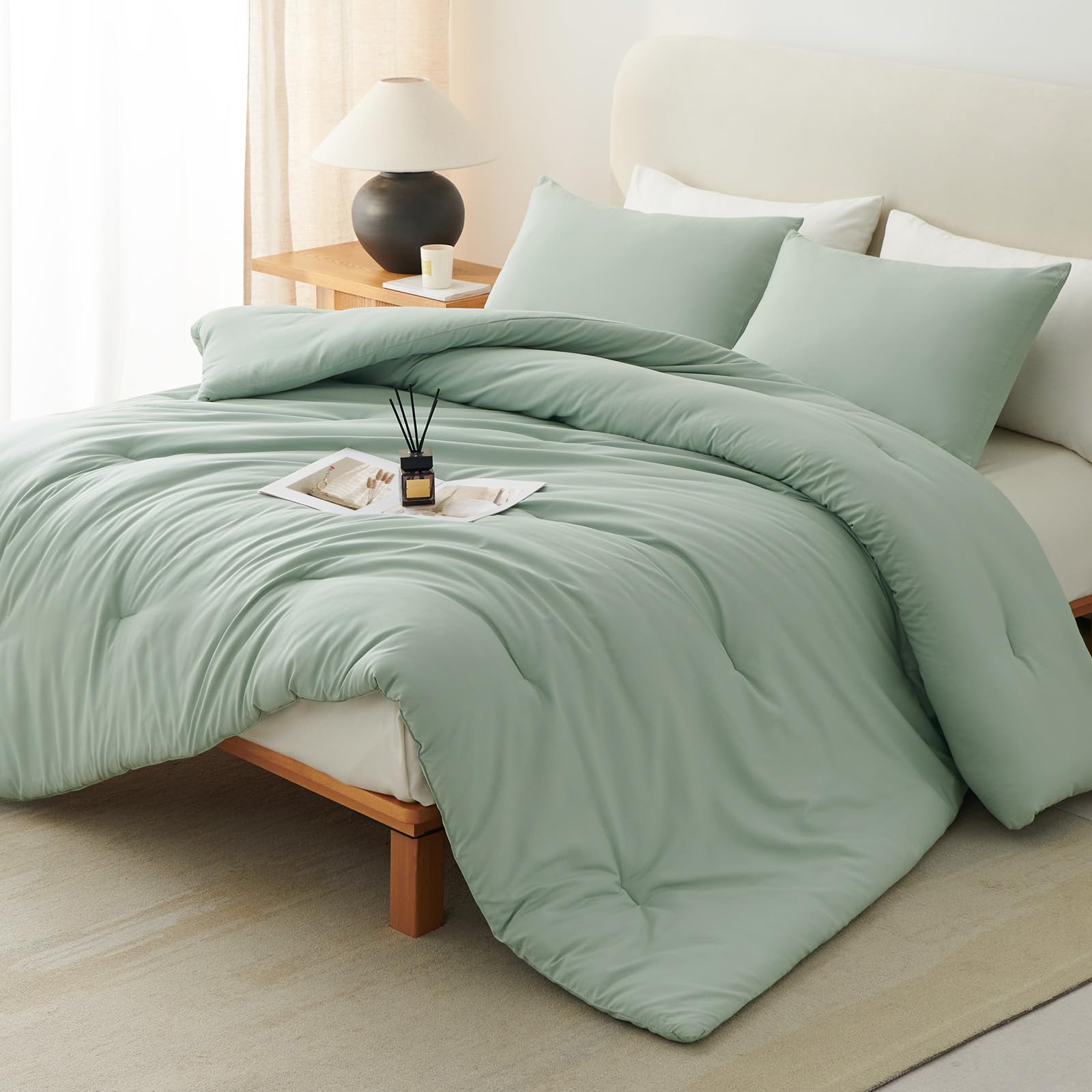CozyLux comforter front view on bed showing full coverage and neat finish
