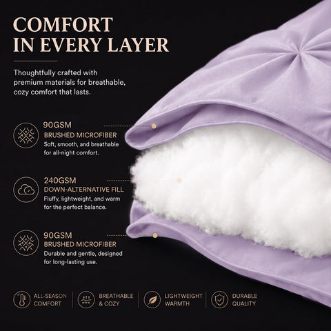 CozyLux comforter on made bed illustrating warm loft and cozy bedroom benefit
