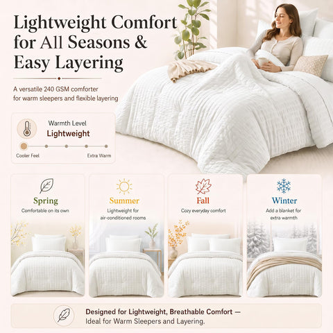 CozyLux comforter loft in hand illustrating lightweight fill and cloud-like softness for warm sleepers