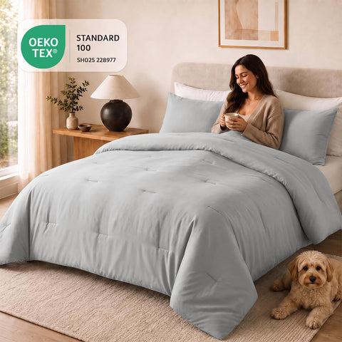 CozyLux comforter styled on bed showing bedroom-ready look and comfort