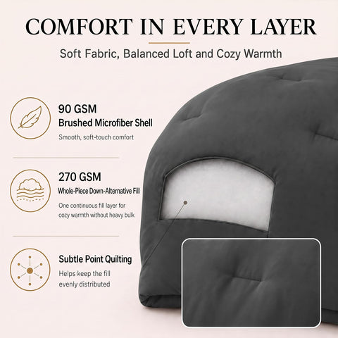 CozyLux subtle point quilting detail that stabilizes fill and keeps loft even