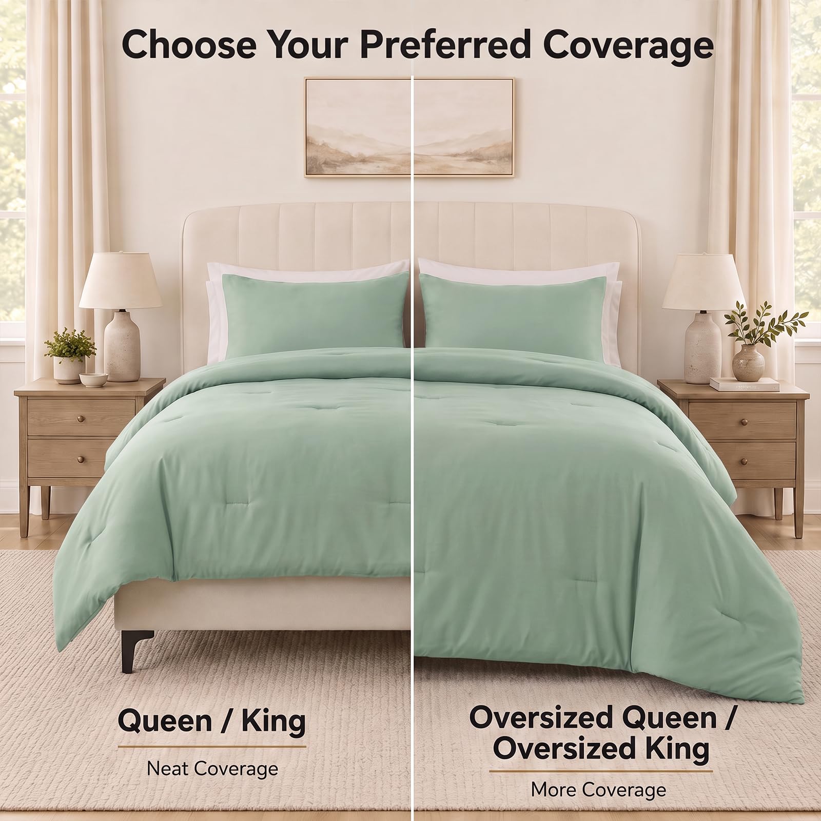 CozyLux comforter on queen mattress showing size comparison and fit