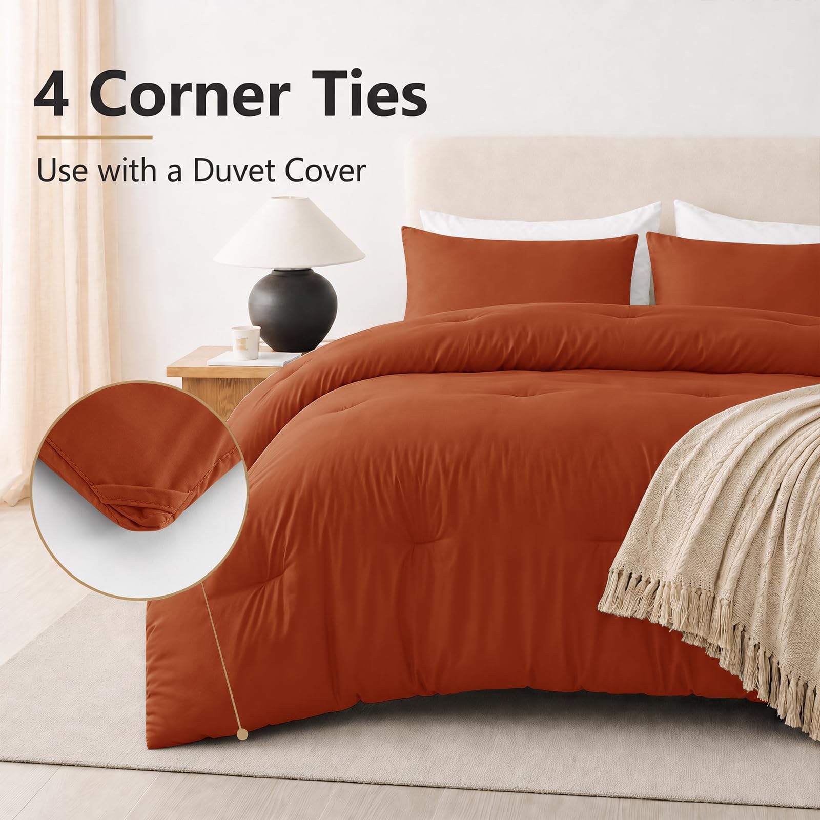 CozyLux comforter set styled on a made bed for warm bedroom aesthetics