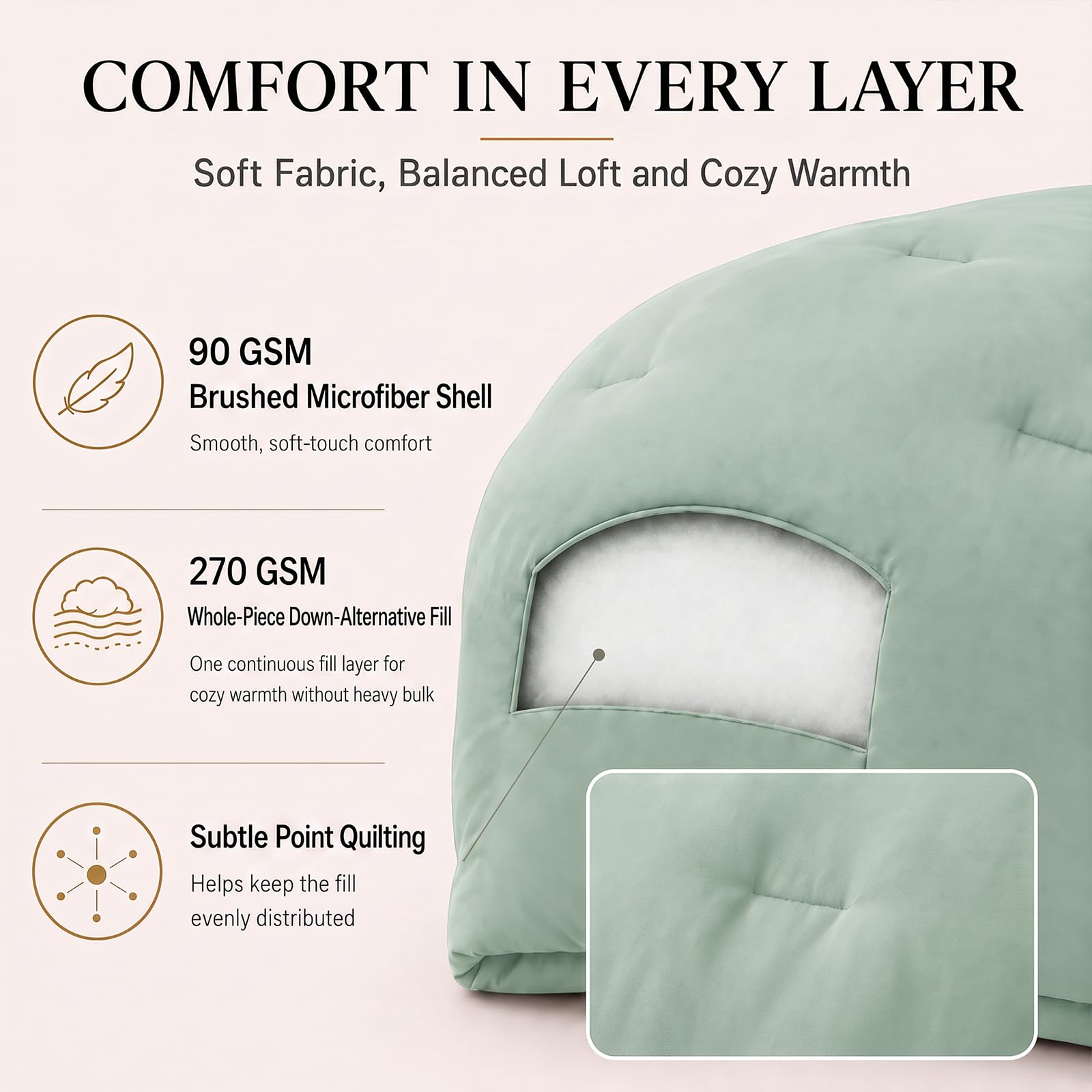 CozyLux comforter drape over mattress edge illustrating side coverage benefit