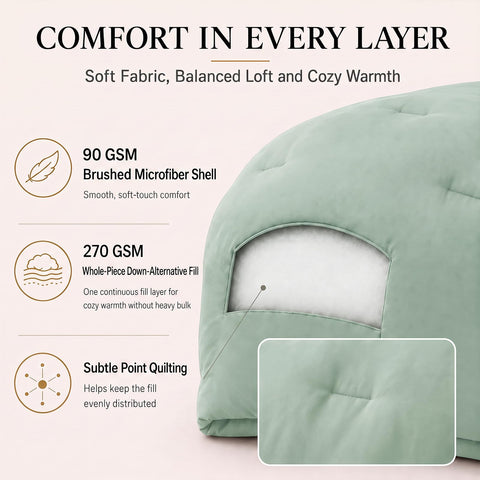 CozyLux comforter drape over mattress edge illustrating side coverage benefit