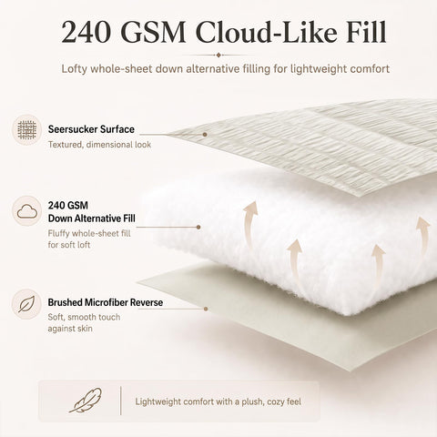 CozyLux side profile showing comforter loft and lightweight warmth benefit