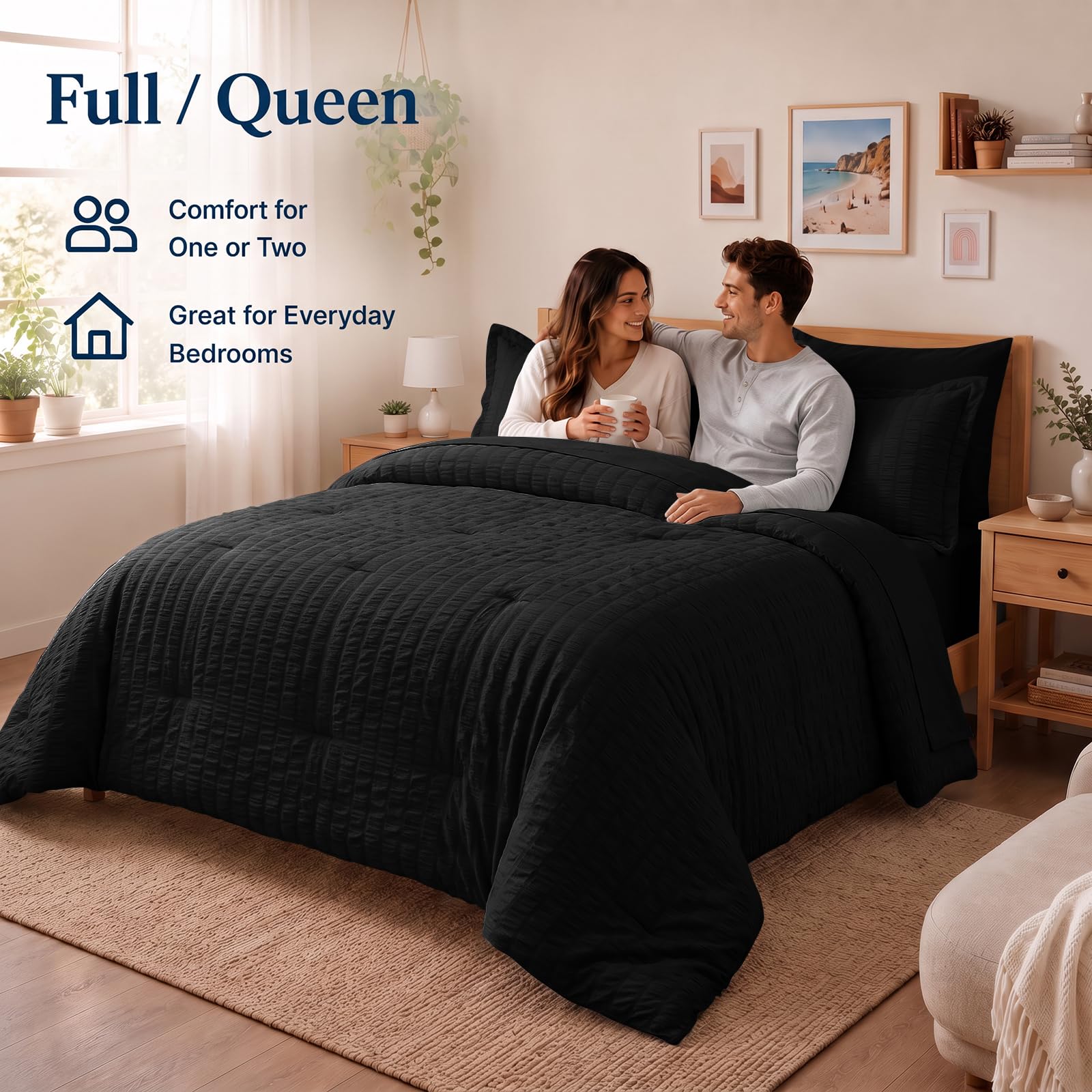 CozyLux comforter vacuum-packed then fluffed to show restored loft and shipping convenience