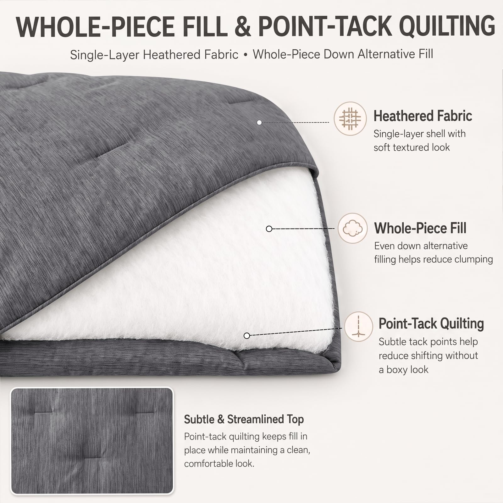 CozyLux corner tab detail displaying tie point for secure duvet positioning