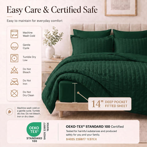 CozyLux fitted sheet corner demonstrating 14-inch deep pocket that secures mattress snugly