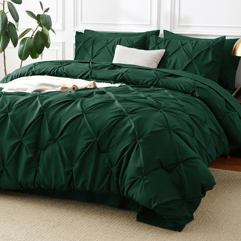 CozyLux emerald green comforter set front view showing neat pintuck and finished look