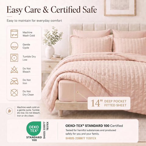 CozyLux fitted sheet deep-pocket demo showing 14-inch pocket that stays snug on mattress