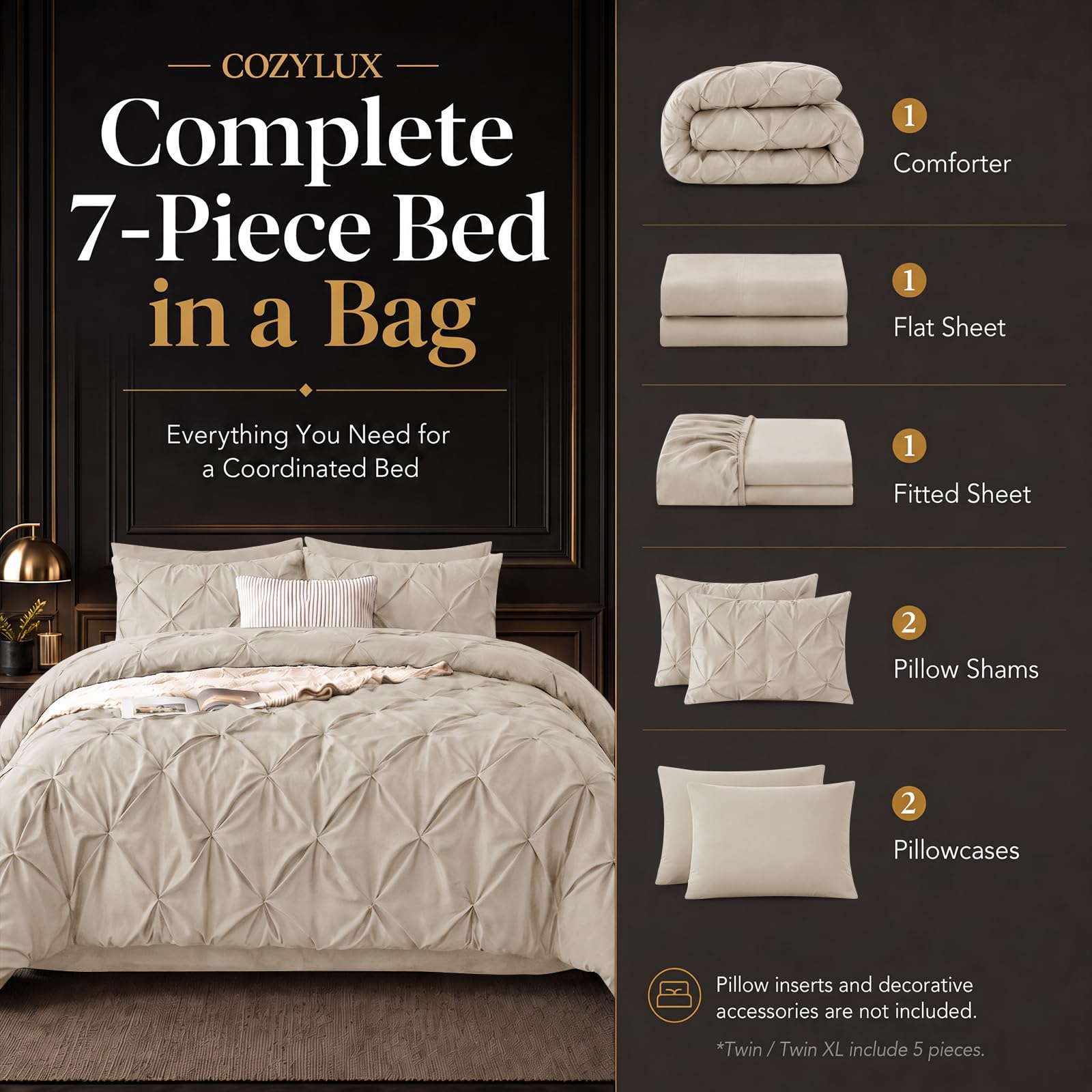 CozyLux fitted sheet deep pocket showing 14-inch depth and secure fit benefit