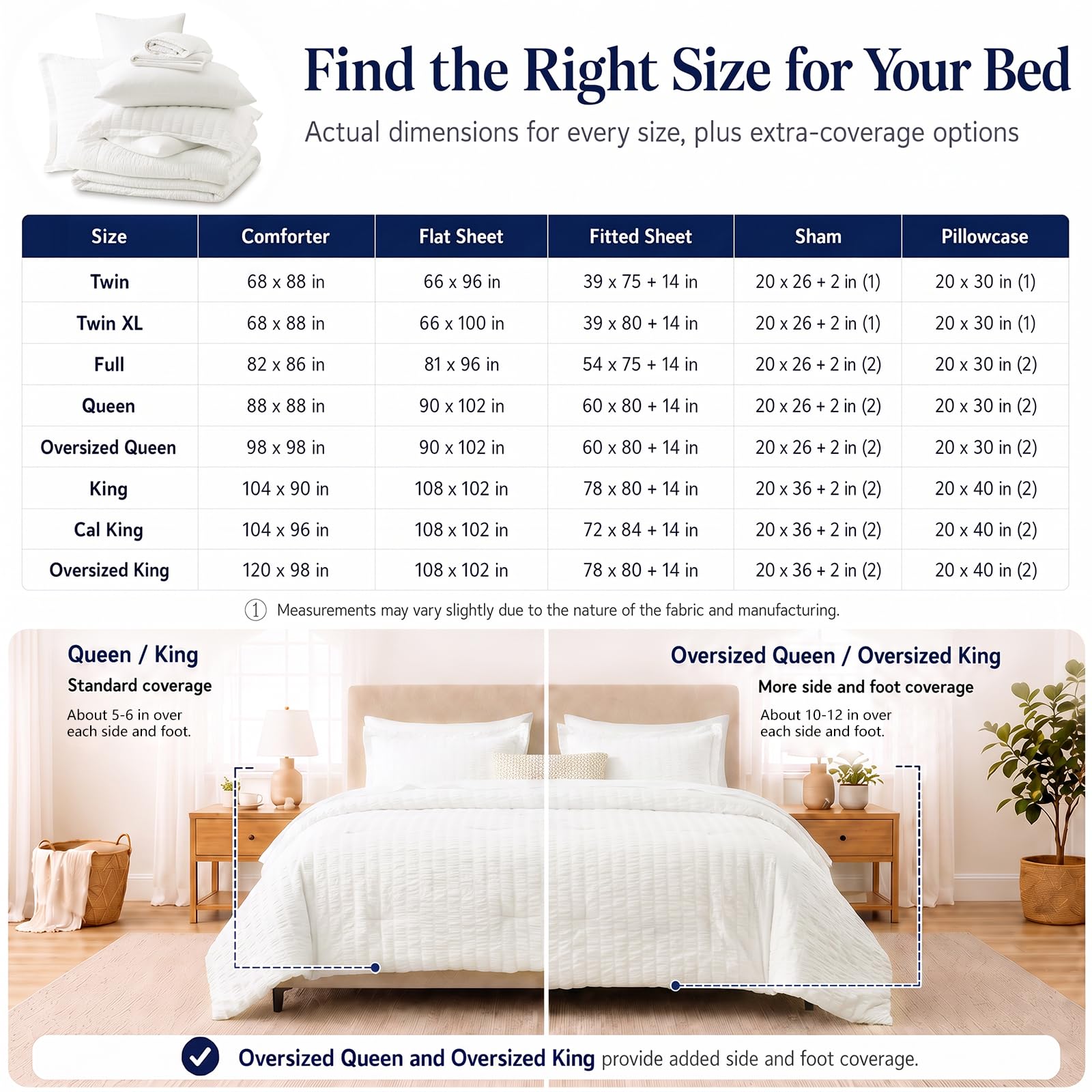 CozyLux flat sheet and fitted sheet spread showing deep 14-inch pocket