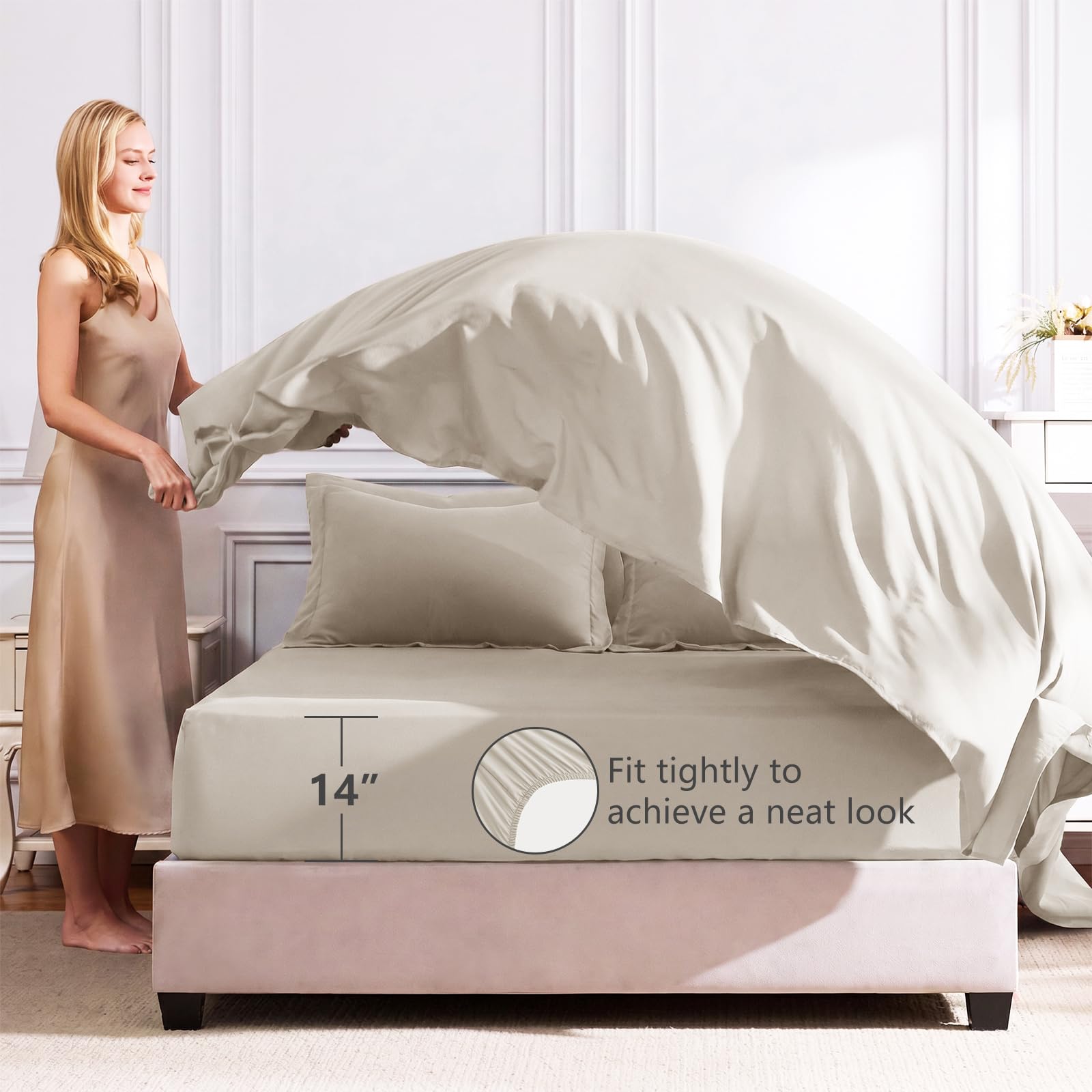 CozyLux flat sheet spread on bed showing full coverage for tucking or layering