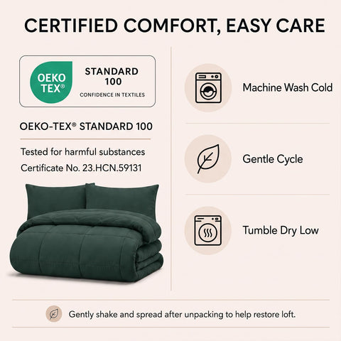 CozyLux styled bedroom with forest green comforter set illustrating room makeover