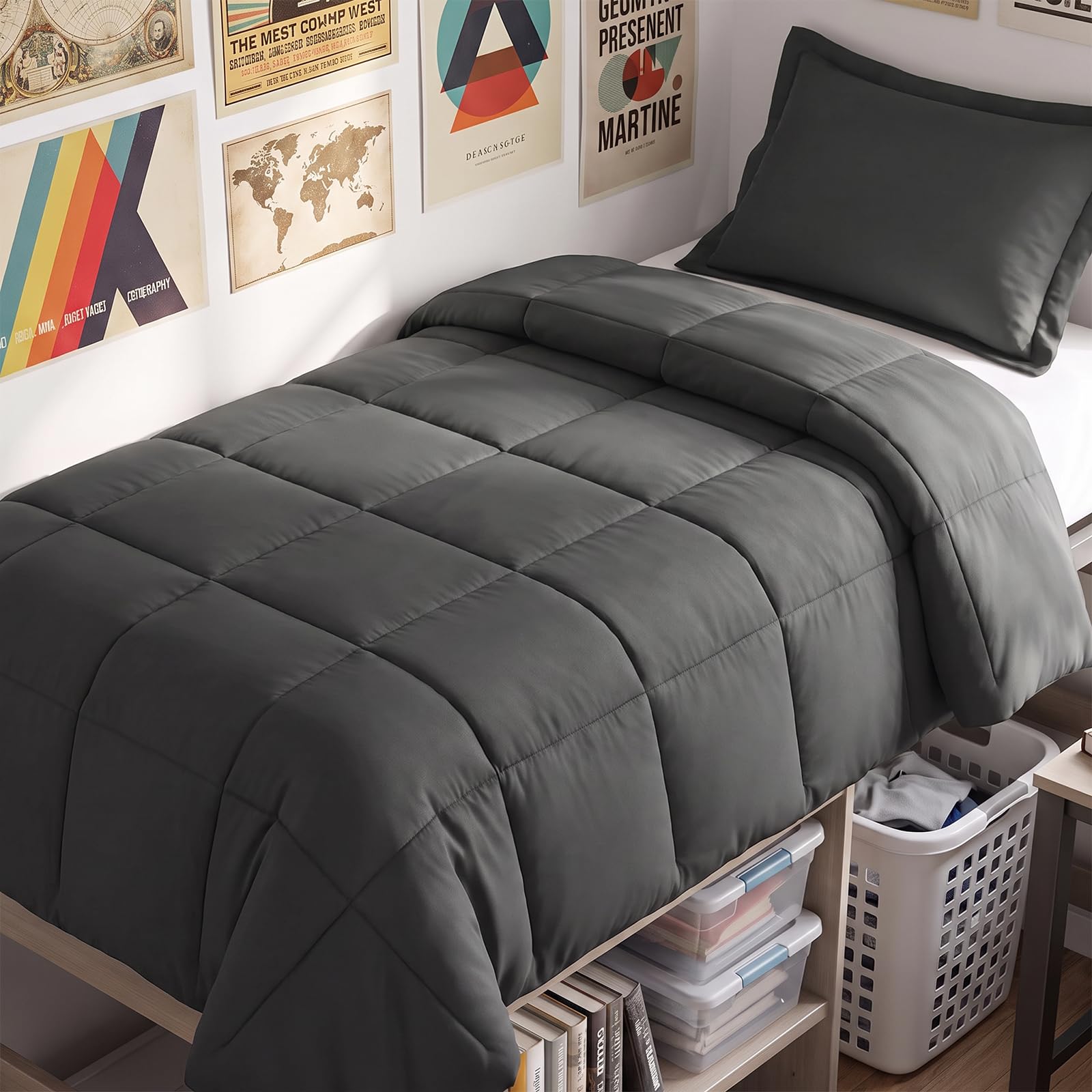 CozyLux front view of dark grey comforter showing neat edges and cozy look