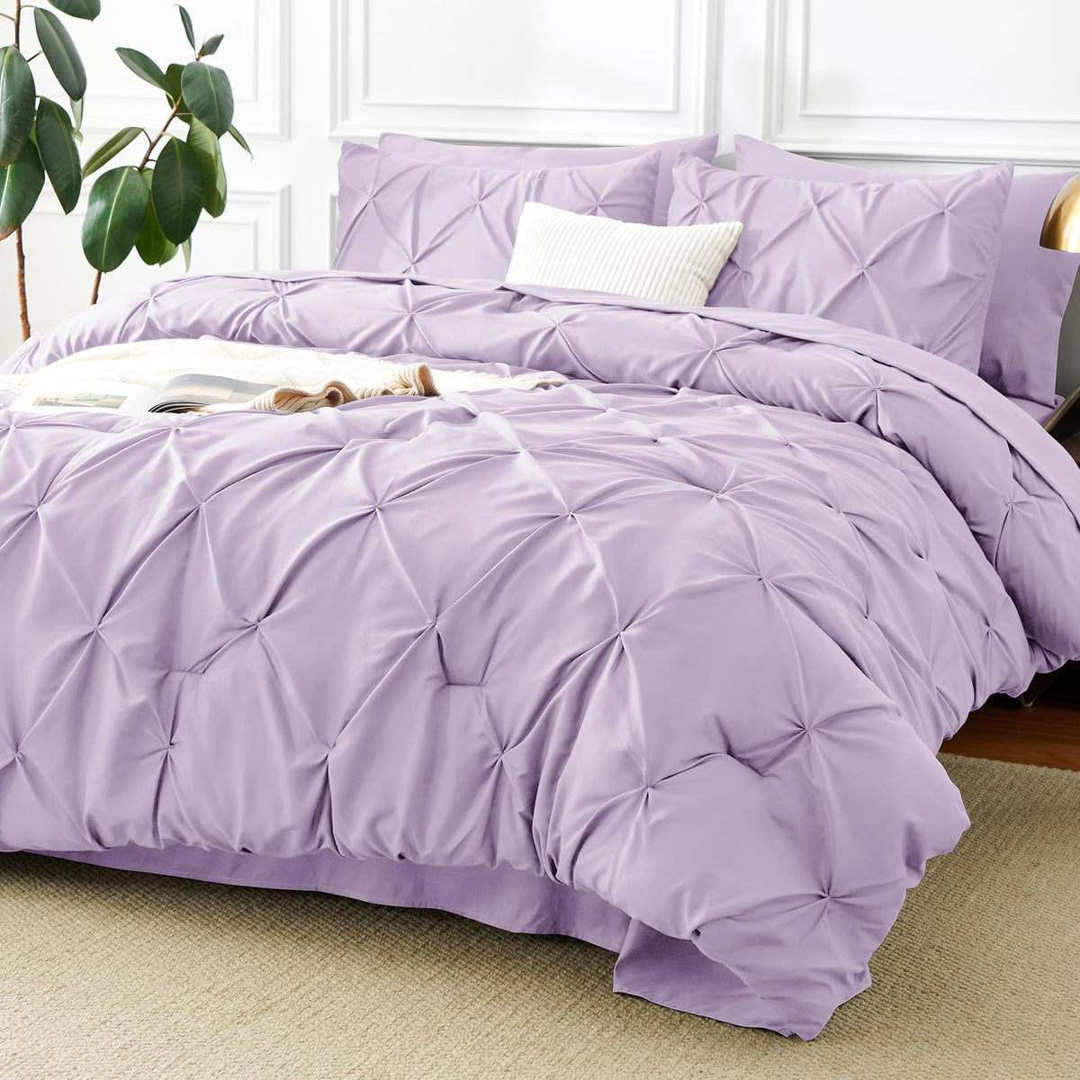CozyLux front view of lavender set shows clean pintuck finish and inviting bed
