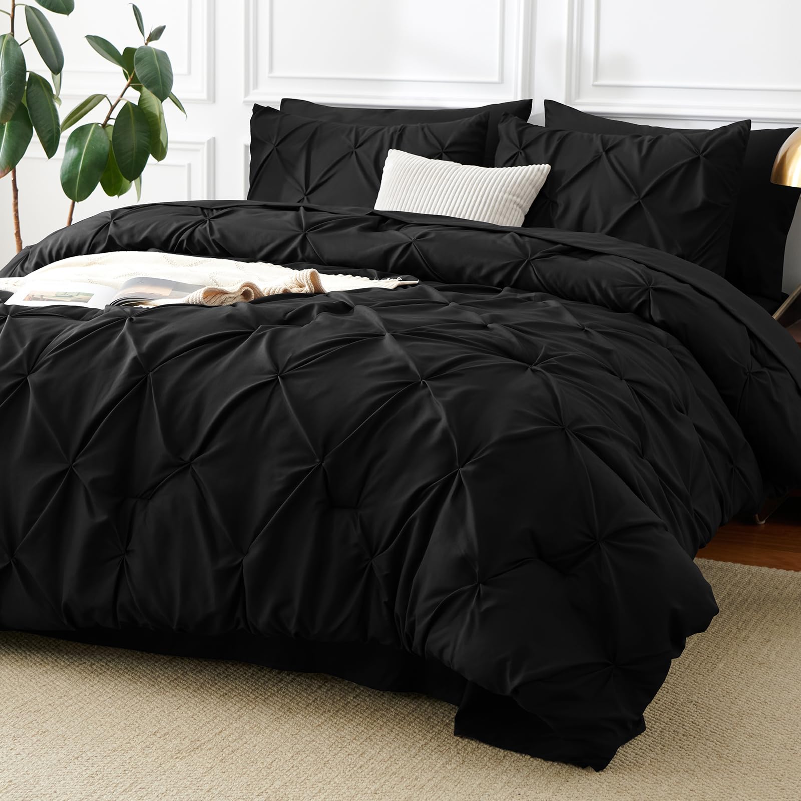CozyLux front view of black 7-piece set showing complete bedding and neat styling benefit