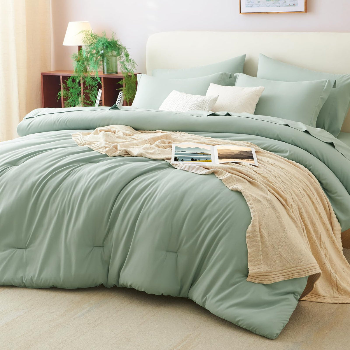 CozyLux front packaging showing sage green 7-piece set and convenience