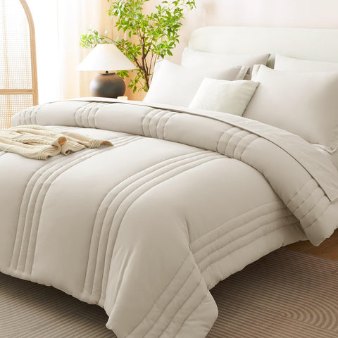 CozyLux comforter front view showing tailored fit and neutral beige tone for cohesive decor
