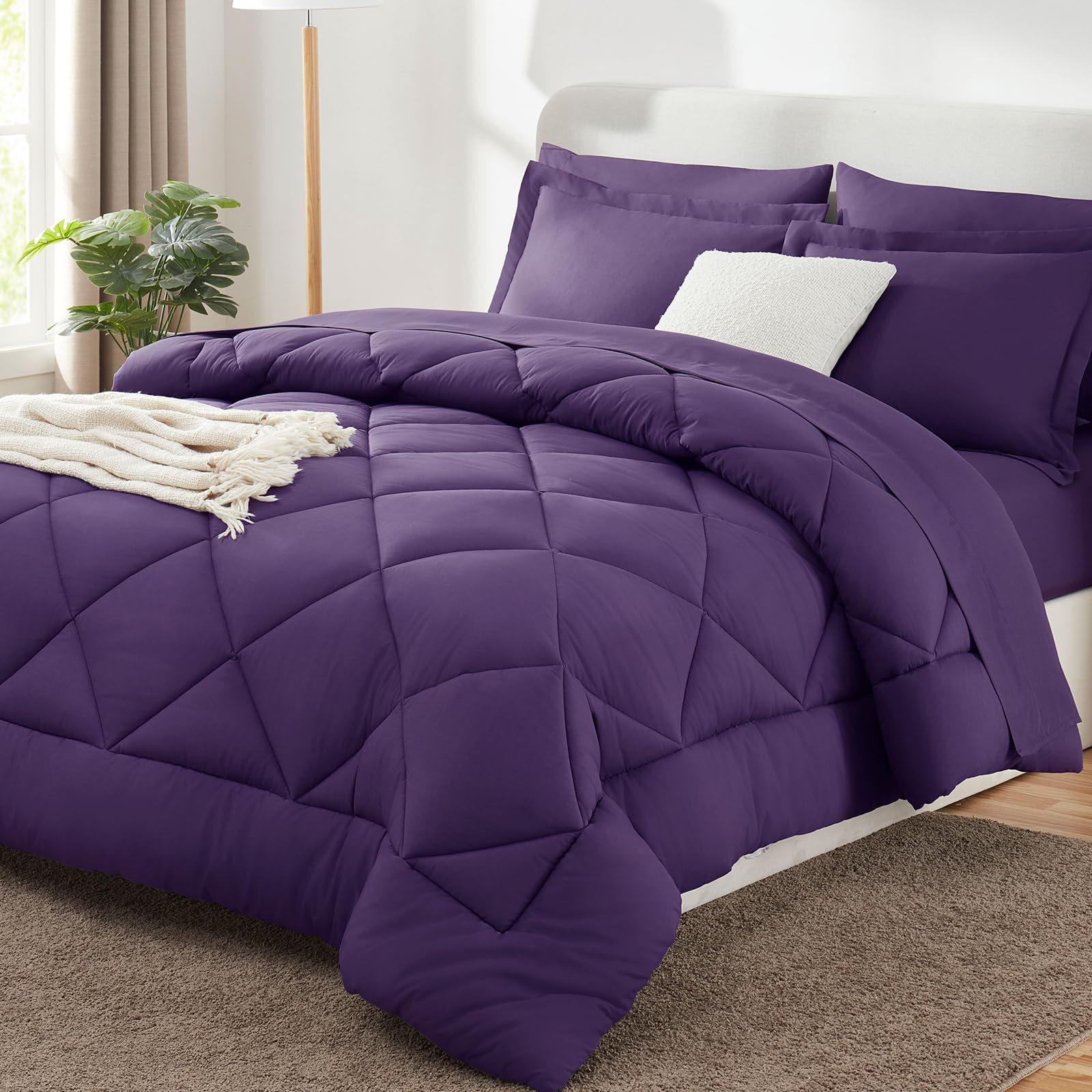 CozyLux front view comforter purple showing full bed coverage and neat drape