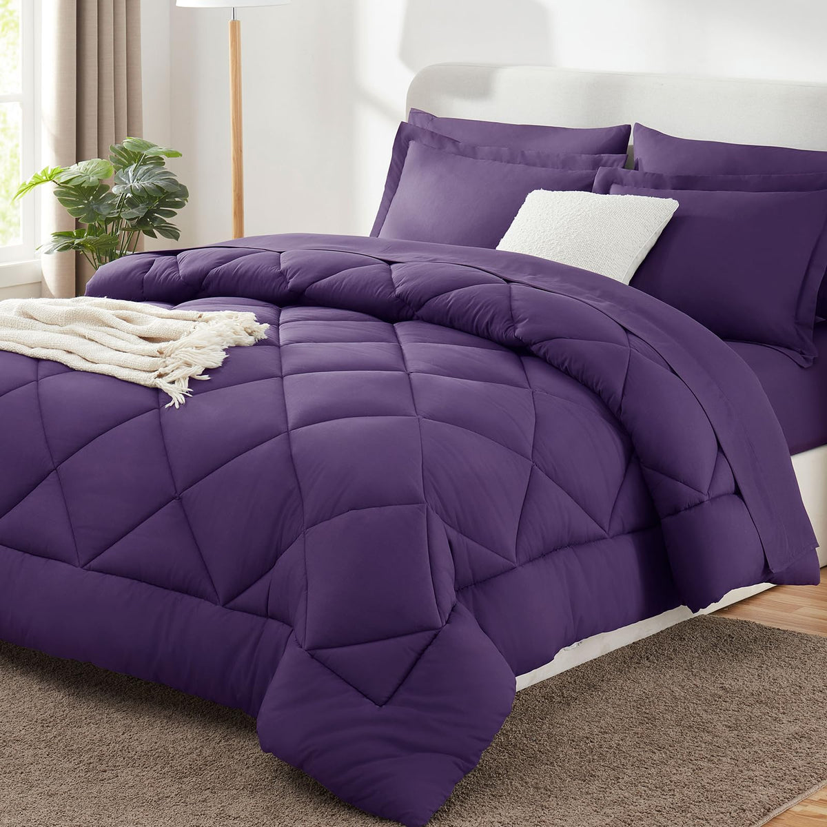 CozyLux front view comforter purple showing full bed coverage and neat drape