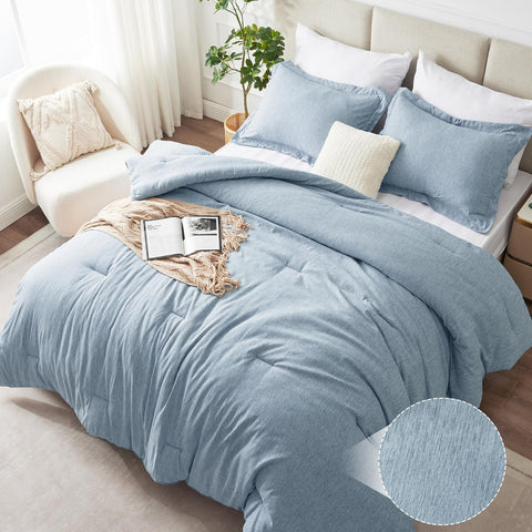 CozyLux front view of heathered blue comforter set showing neat drape and finish