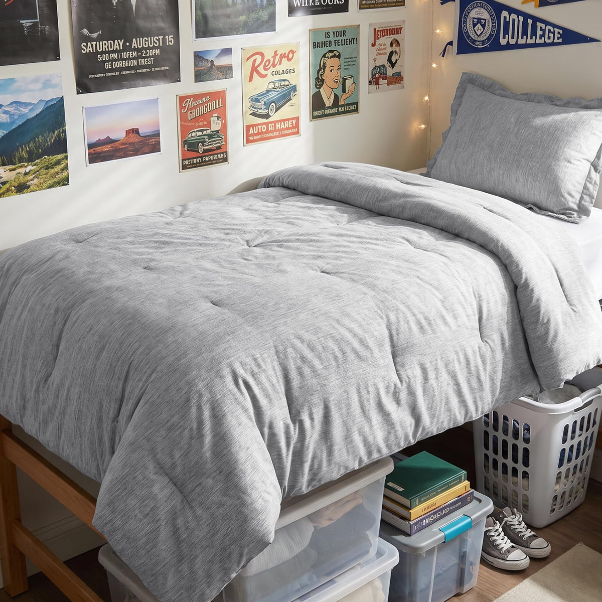 CozyLux front view of comforter set showing neat styling and neutral color benefit