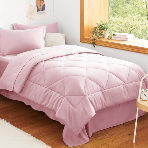 CozyLux front view of pink Twin XL comforter set showing full bed coverage and style