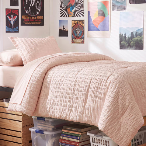 CozyLux front view comforter set on Twin XL showing neat styling and soft blush color