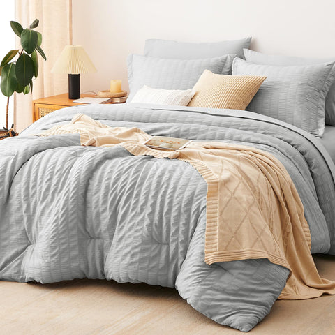 CozyLux front view of king seersucker comforter set shows polished bedroom styling